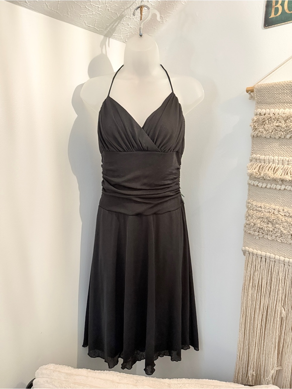 Bisou Bisou y2k Black Backless Halter V-Neck Dress